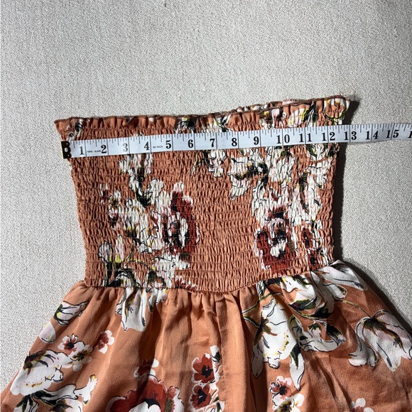 Hello Molly Smocked  Strapless Satin Floral Romper Playsuit - Picture 4 of 8